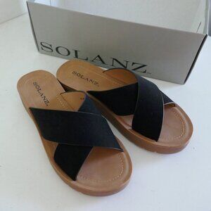 NEW Solanz black cross strap platform sandals slides size 6